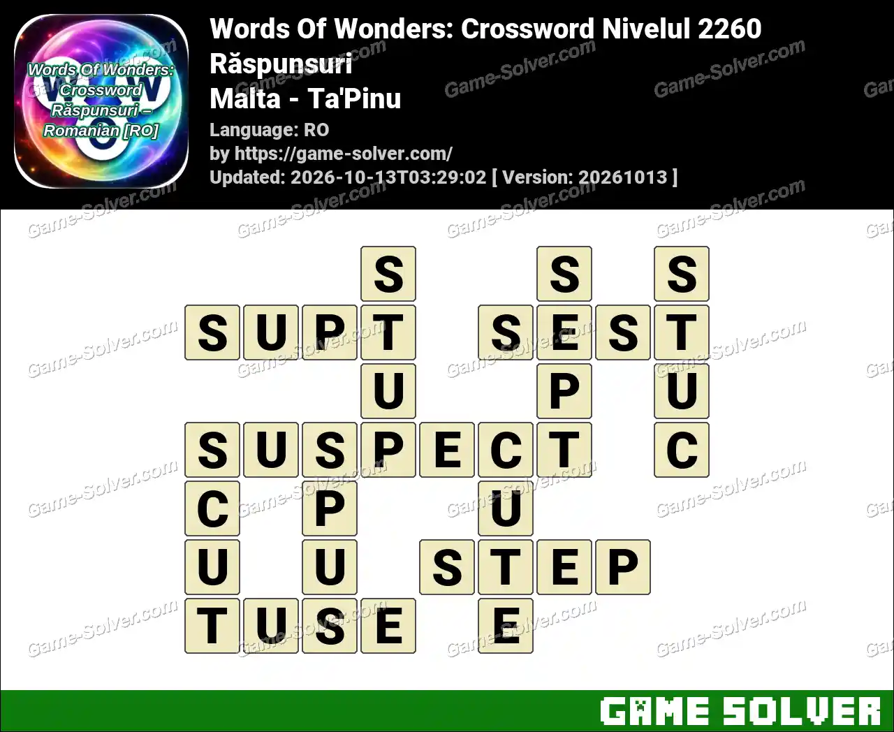 Words Of Wonders: Crossword Nivelul 2260 Răspunsuri – Malta – Ta’Pinu